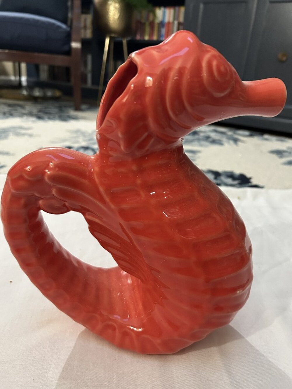 🌊 Coral Seahorse Gluggle Jug-Style Pitcher — Like New | Made in Portugal